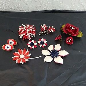 Vintage brooches and matching clip on earrings